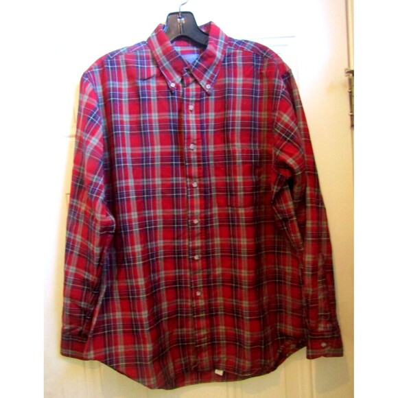 Pendleton Vintage 70s Shirt Red Tartan Plaid 100% Wool Button Front USA Size L - Picture 1 of 5